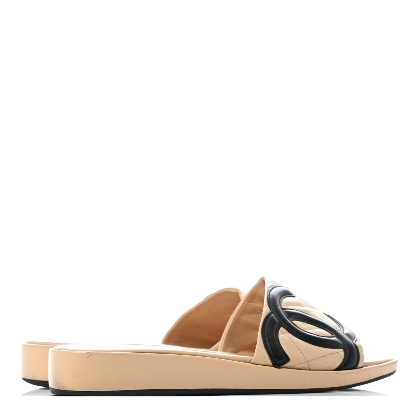 Lambskin Quilted Cambon Mules 38.5 Beige