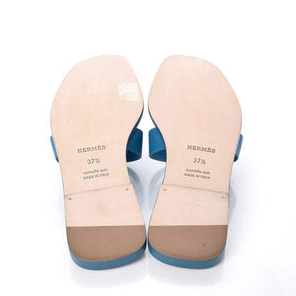 Hermes Epsom Oran Sandals 37.5 Bleu Izmir 5 of 8