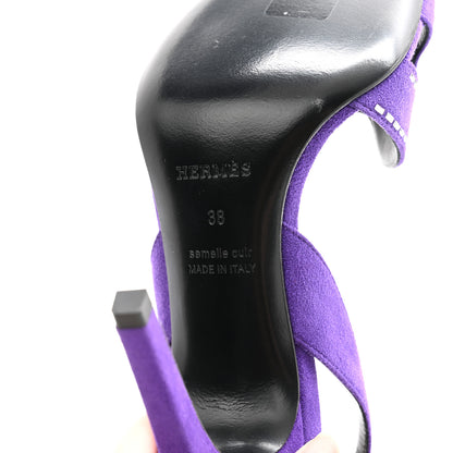 Hermes Suede Goatskin Crystal Heden 80 Sandals 38 Violet Majorette 8 of 10