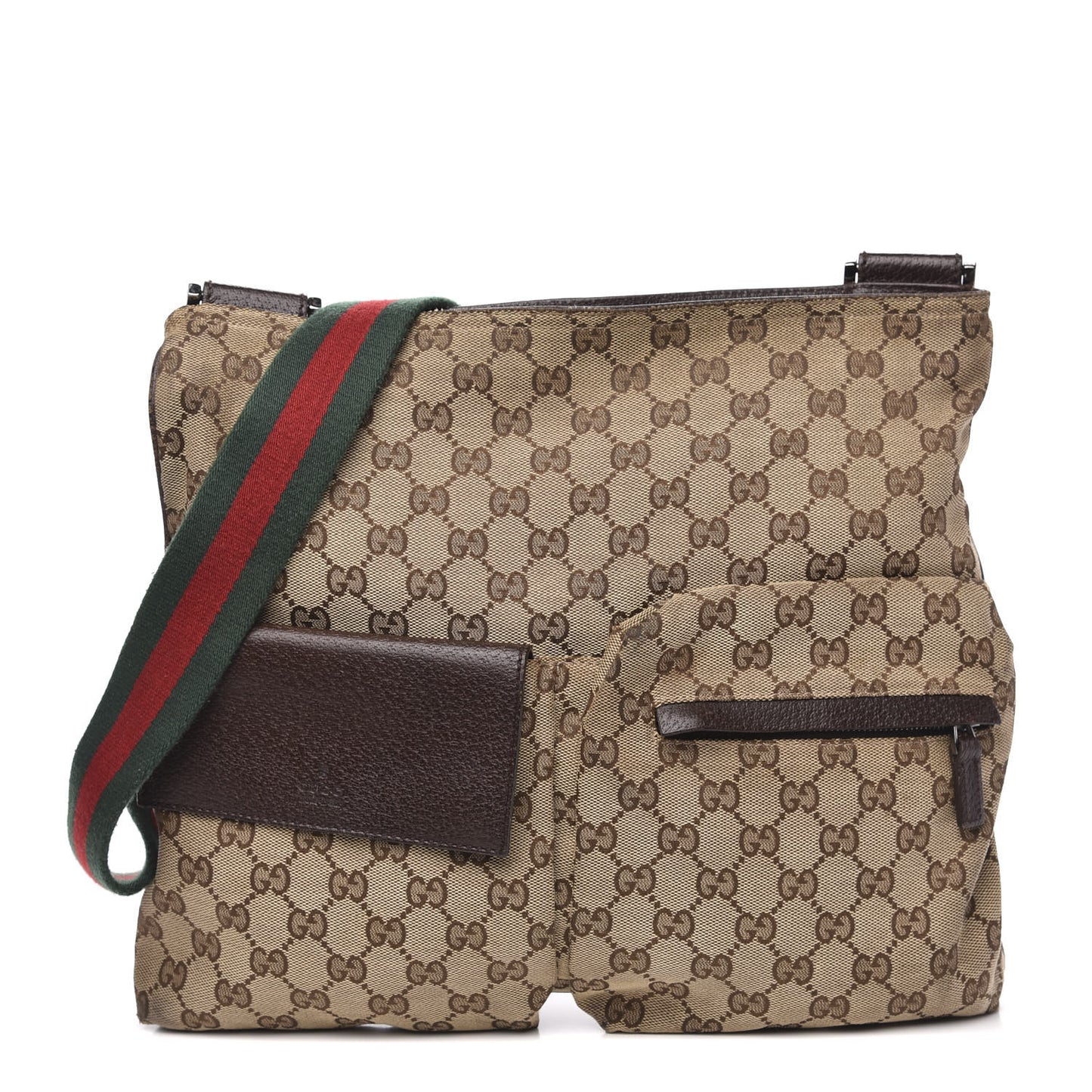 Monogram Web Medium Double Pocket Messenger Bag Dark Brown