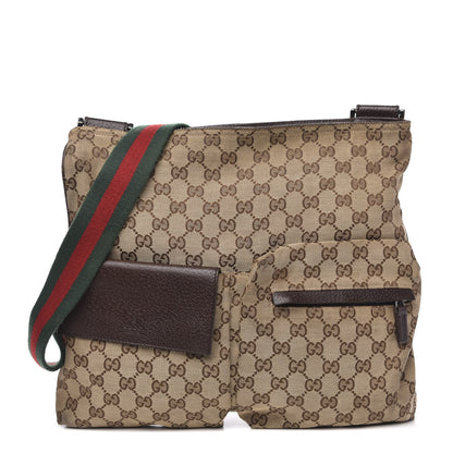 Gucci Monogram Web Medium Double Pocket Messenger Bag Dark Brown 1 of 16