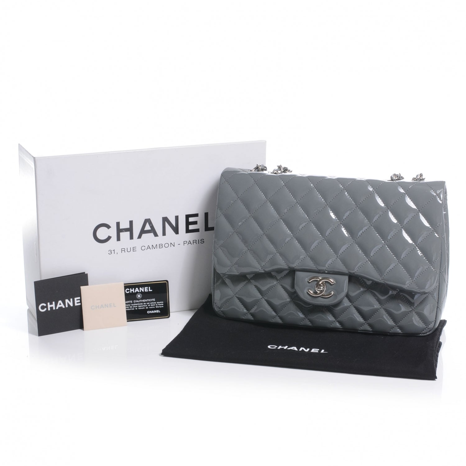 Chanel Patent Jumbo Single Flap Grey 5 of 9