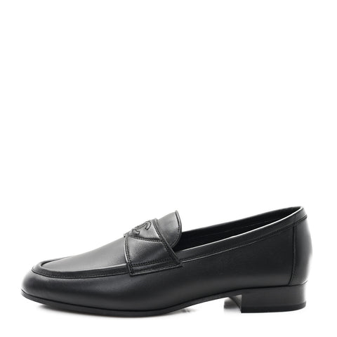 Calfskin Womens Stitched CC Loafers 36 Black