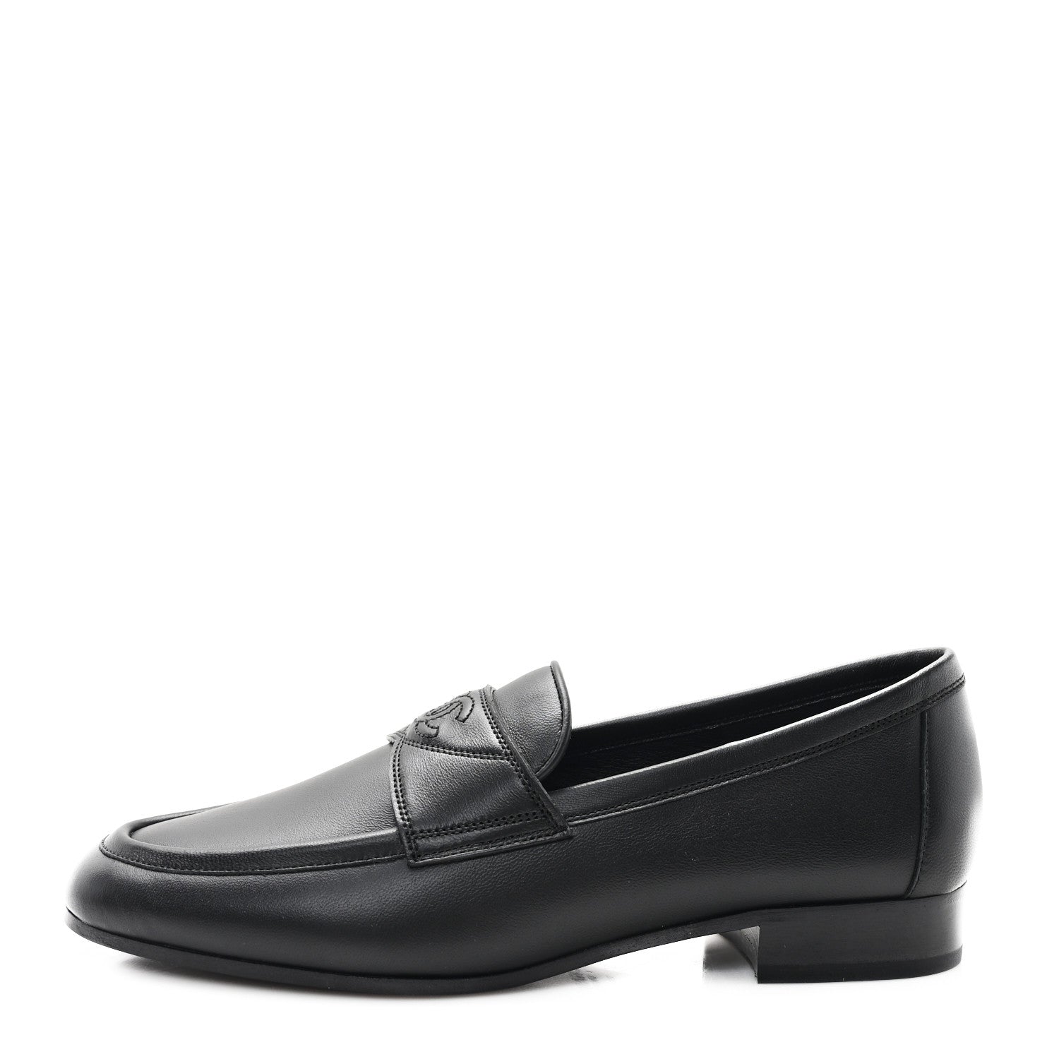 Chanel Calfskin Womens Stitched CC Loafers 36 Black 1 of 9