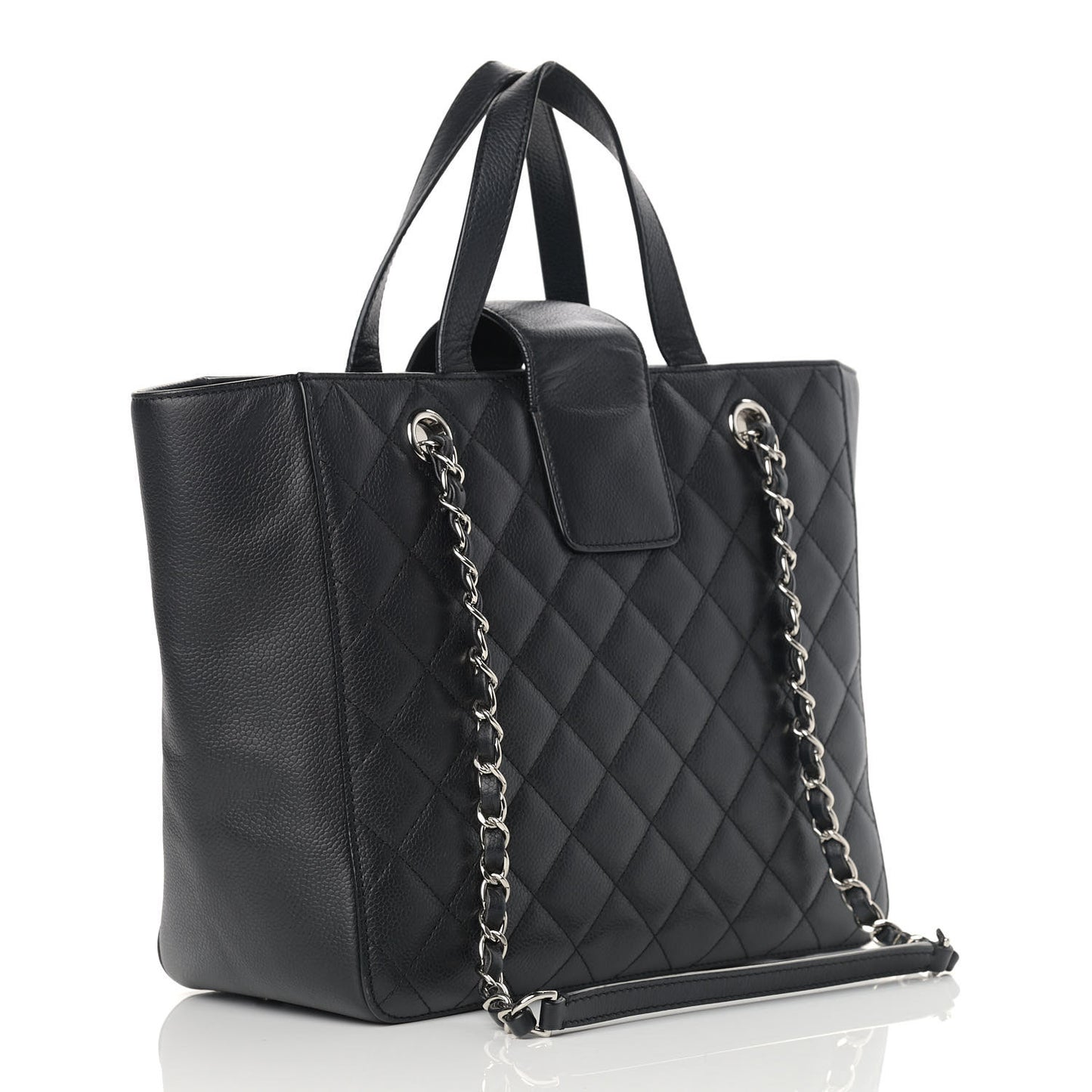 Caviar Quilted Small CC Box Shopping Tote Black