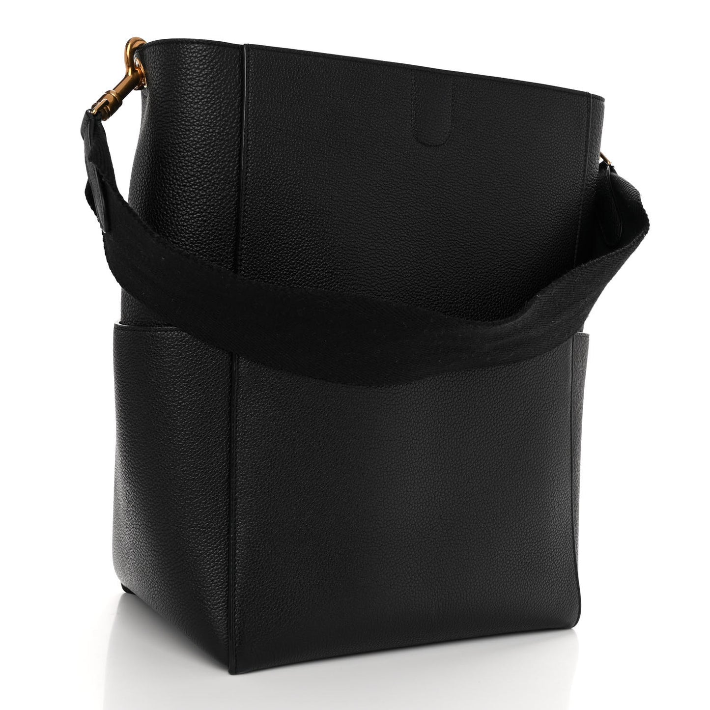 Soft Grained Calfskin Sangle Bucket Bag Black
