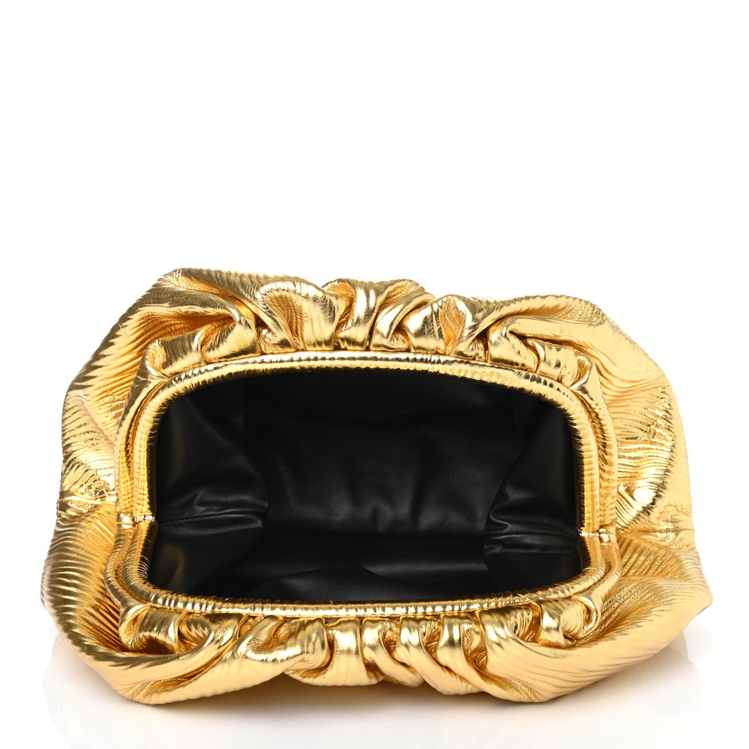 Bottega Veneta Metallic Bark Calfskin Embossed The Pouch Oversized Clutch Oro 4 of 4