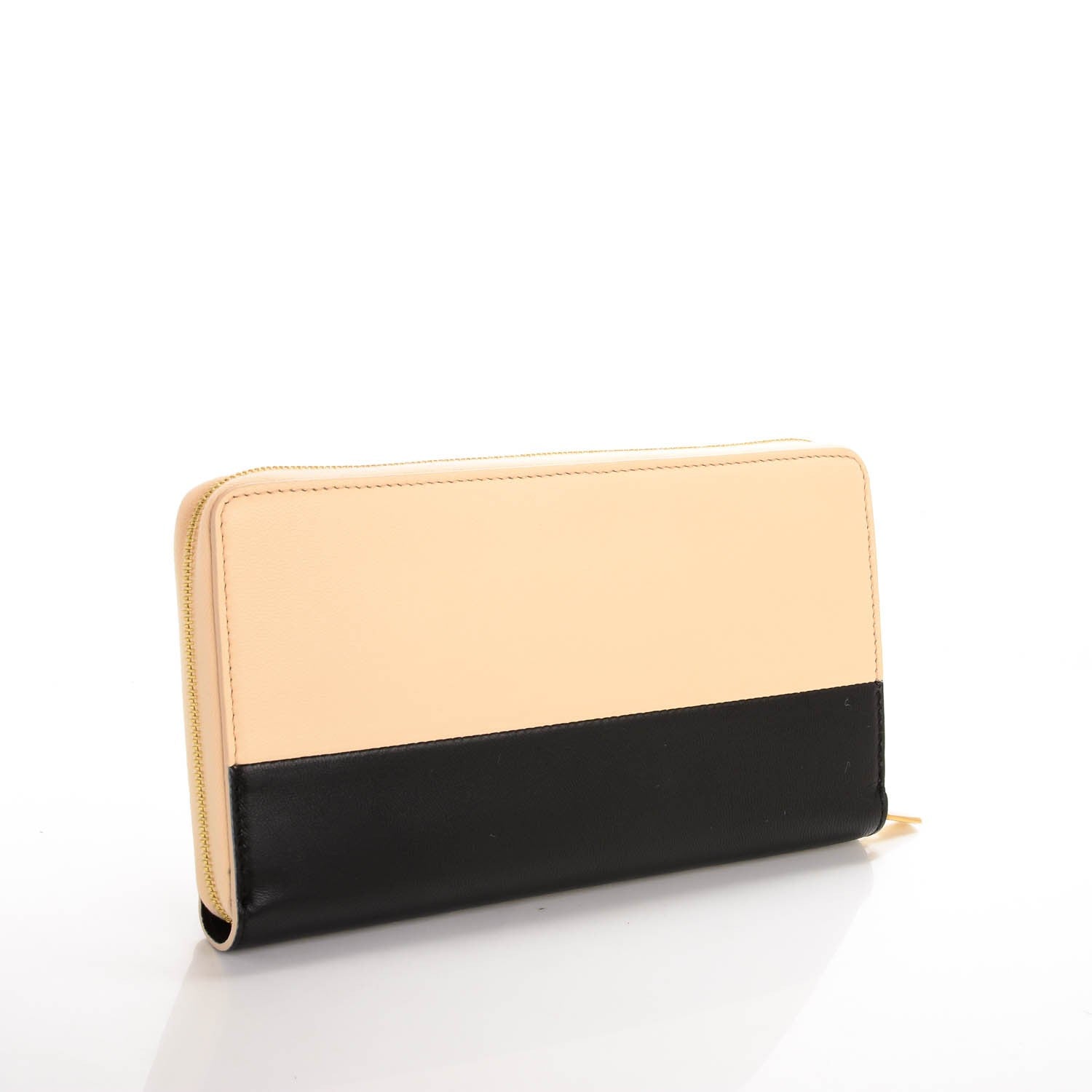 Celine Lambskin Large Zip Around Multifunction Wallet Beige Black 3 of 8
