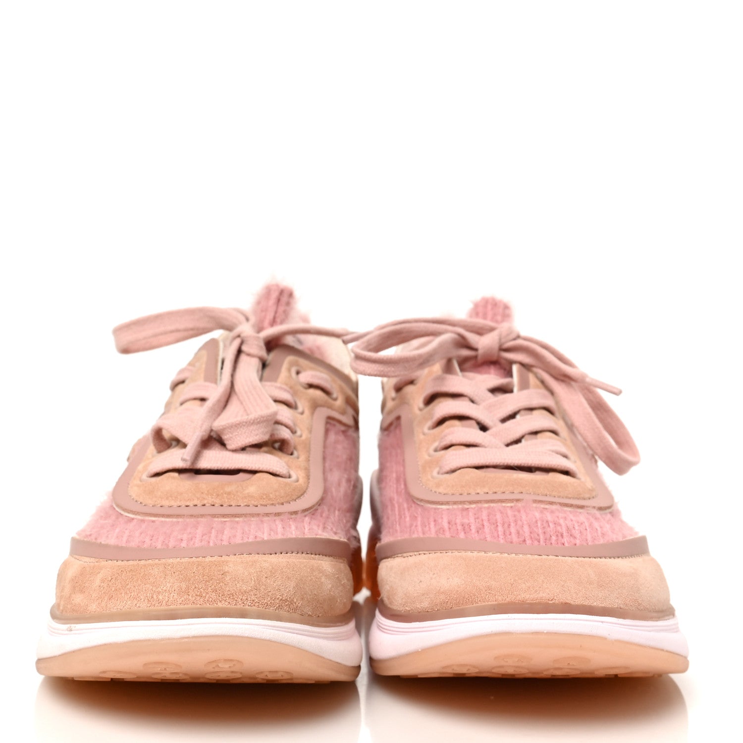 Chanel Suede Calfskin Stretch Fabric CC Sneakers 35 Pink 2 of 6