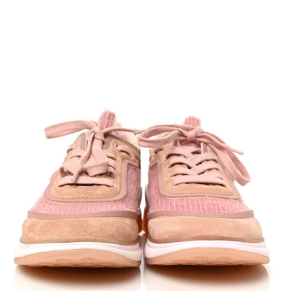 Chanel Suede Calfskin Stretch Fabric CC Sneakers 35 Pink 2 of 6