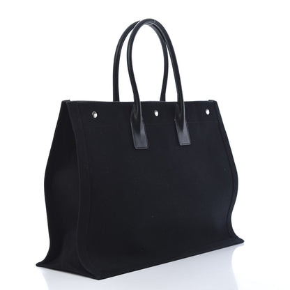 Saint Laurent Linen Calfskin Rive Gauche Tote Black 3 of 12