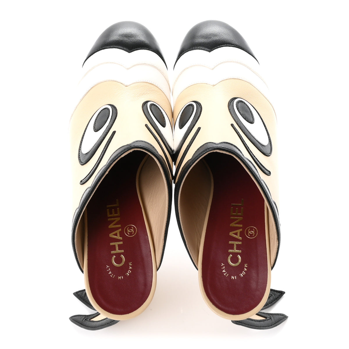 Lambskin Cartoon Cap Toe Mules 38 Beige Black White