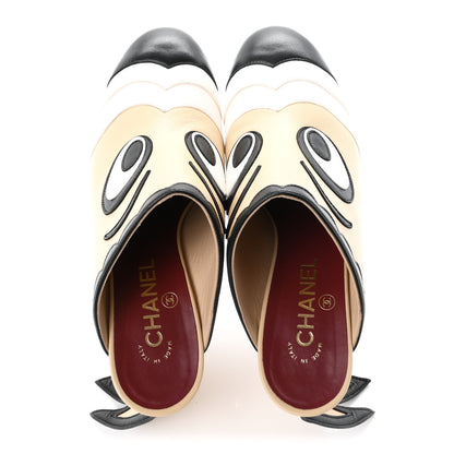 Chanel Lambskin Cartoon Cap Toe Mules 38 Beige Black White 2 of 10