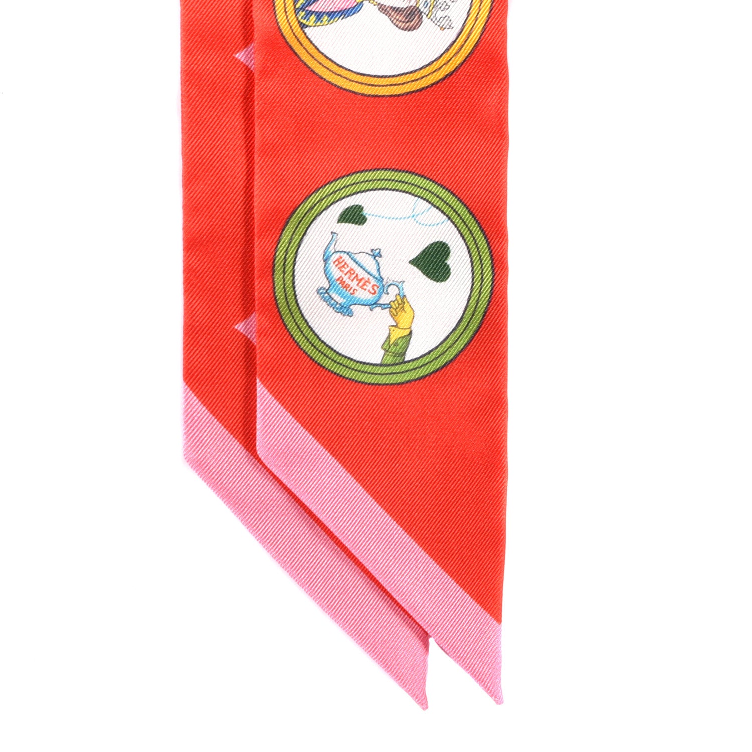 Hermes Silk Tea Time Twilly Rouge Vif Vert Multicolor 2 of 4
