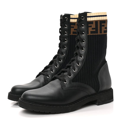 Fendi Calfskin Stretch Fabric Rockoko Biker Boots 41 Tobacco Black Marino 3 of 7