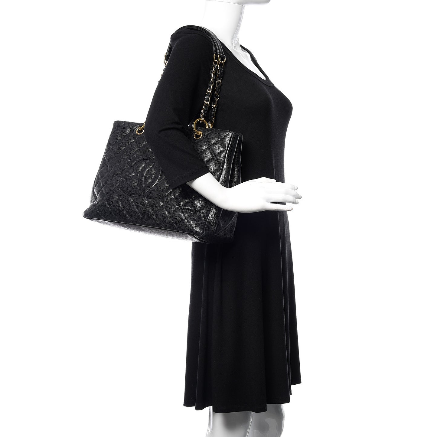 Caviar Quilted Grand Shopping Tote GST Black