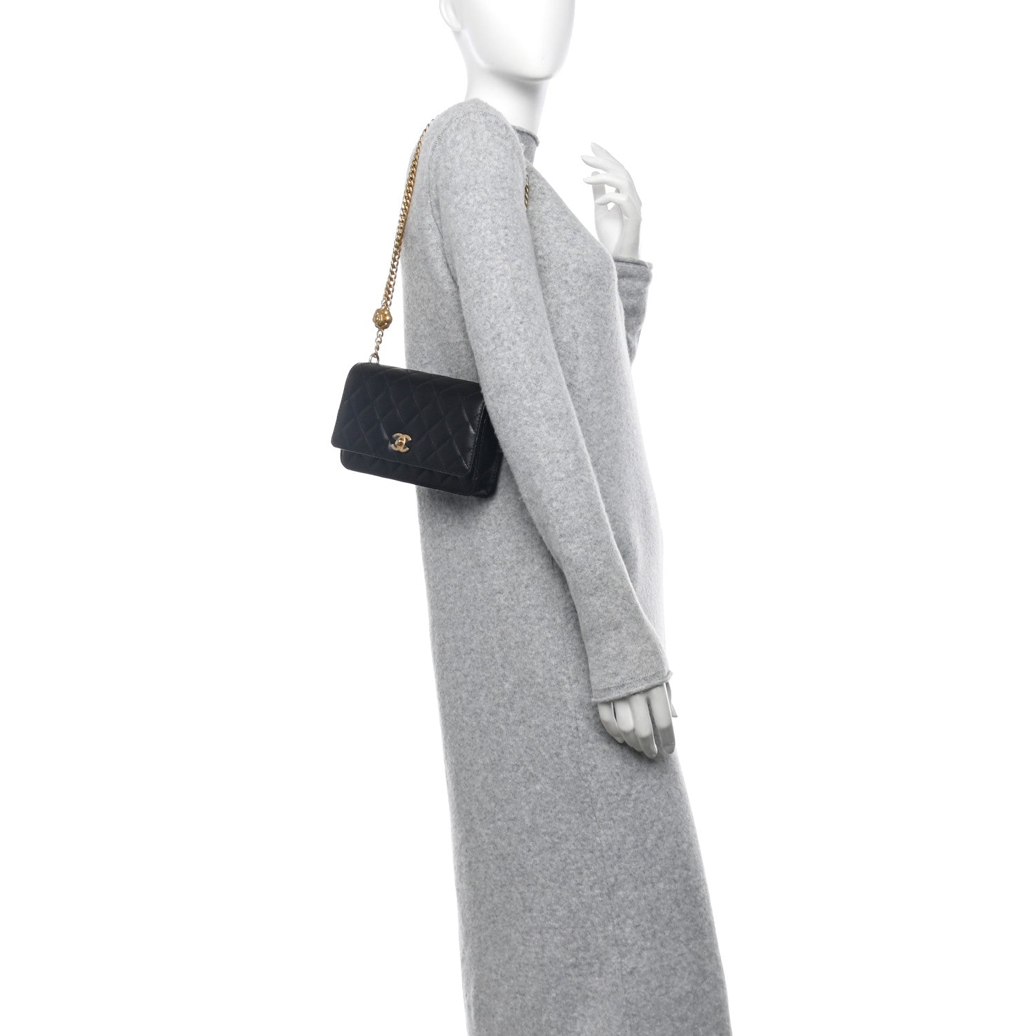 Chanel Lambskin Quilted Sweet Camellia Wallet On Chain WOC Black 2 of 11