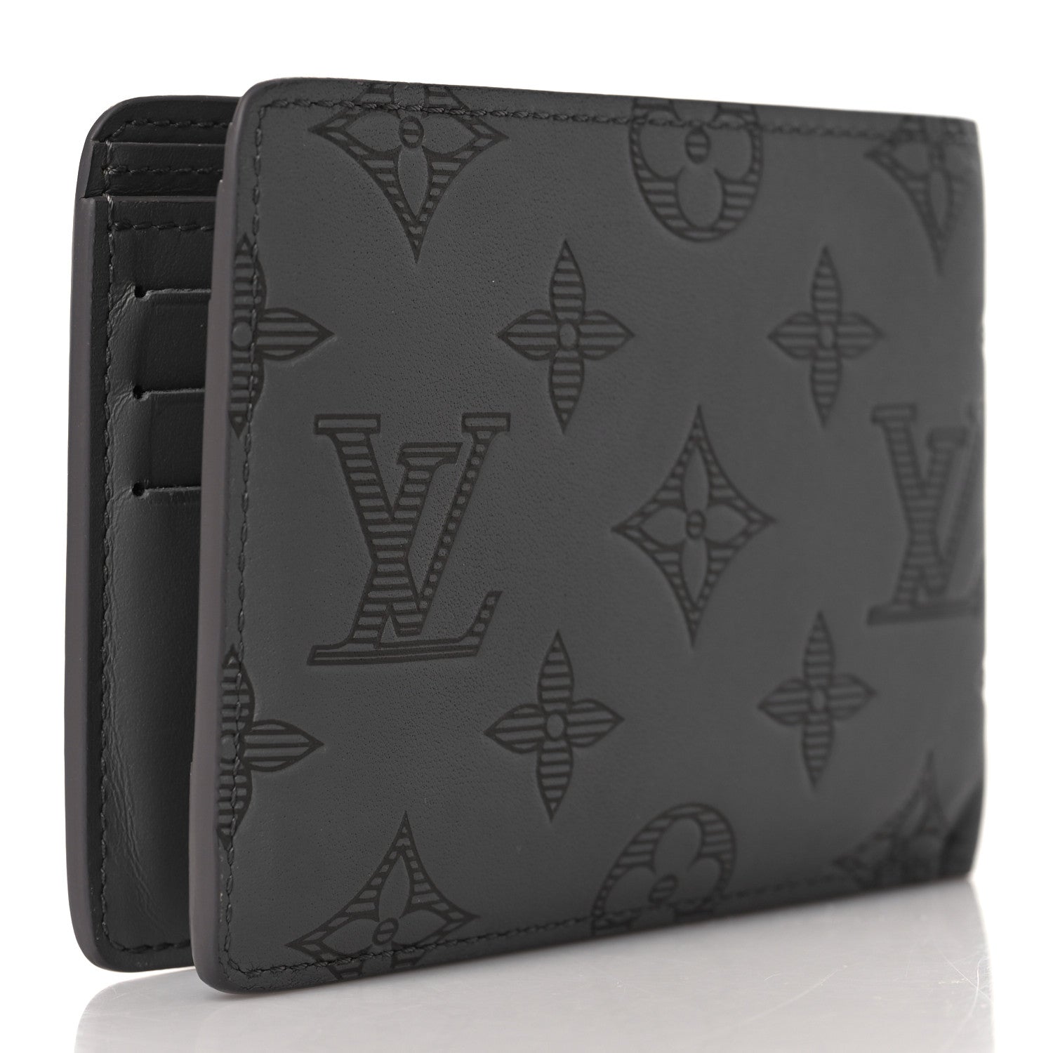 Louis Vuitton Calfskin Monogram Shadow Multiple Wallet Anthracite Gray 3 of 6