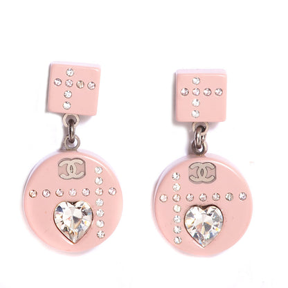 Chanel Resin Crystal CC Heart Earrings Pink 1 of 4