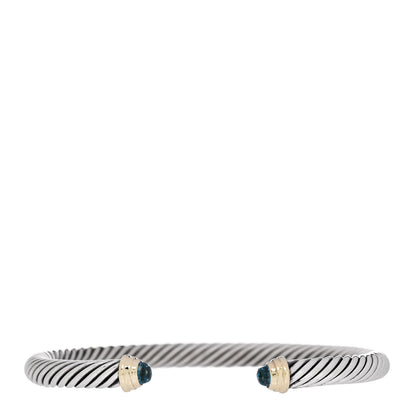 David Yurman Sterling Silver 14K Yellow Gold Blue Topaz 5mm Cable Classics Petite Color Bracelet 1 of 3