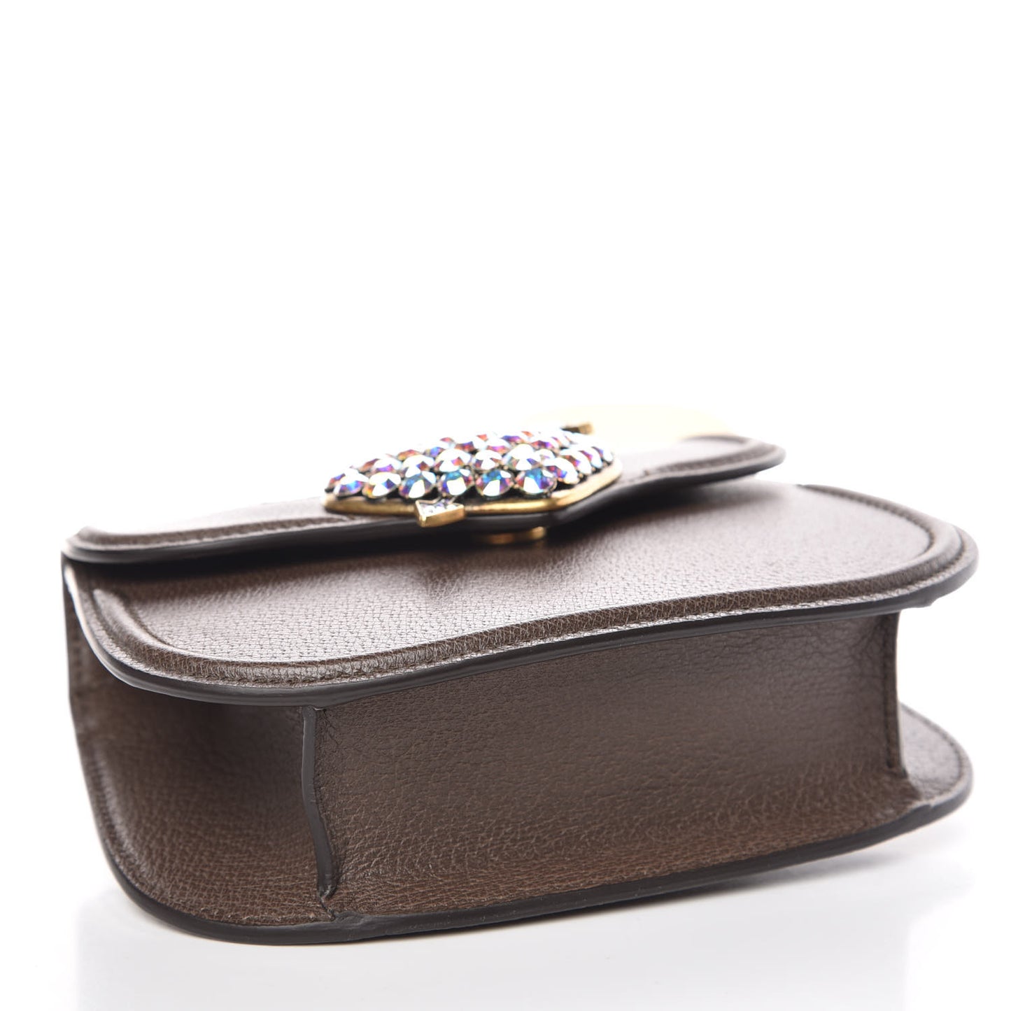 Textured Calfskin Web Crystal Heart Stripe Small Totem Shoulder Bag New Acero