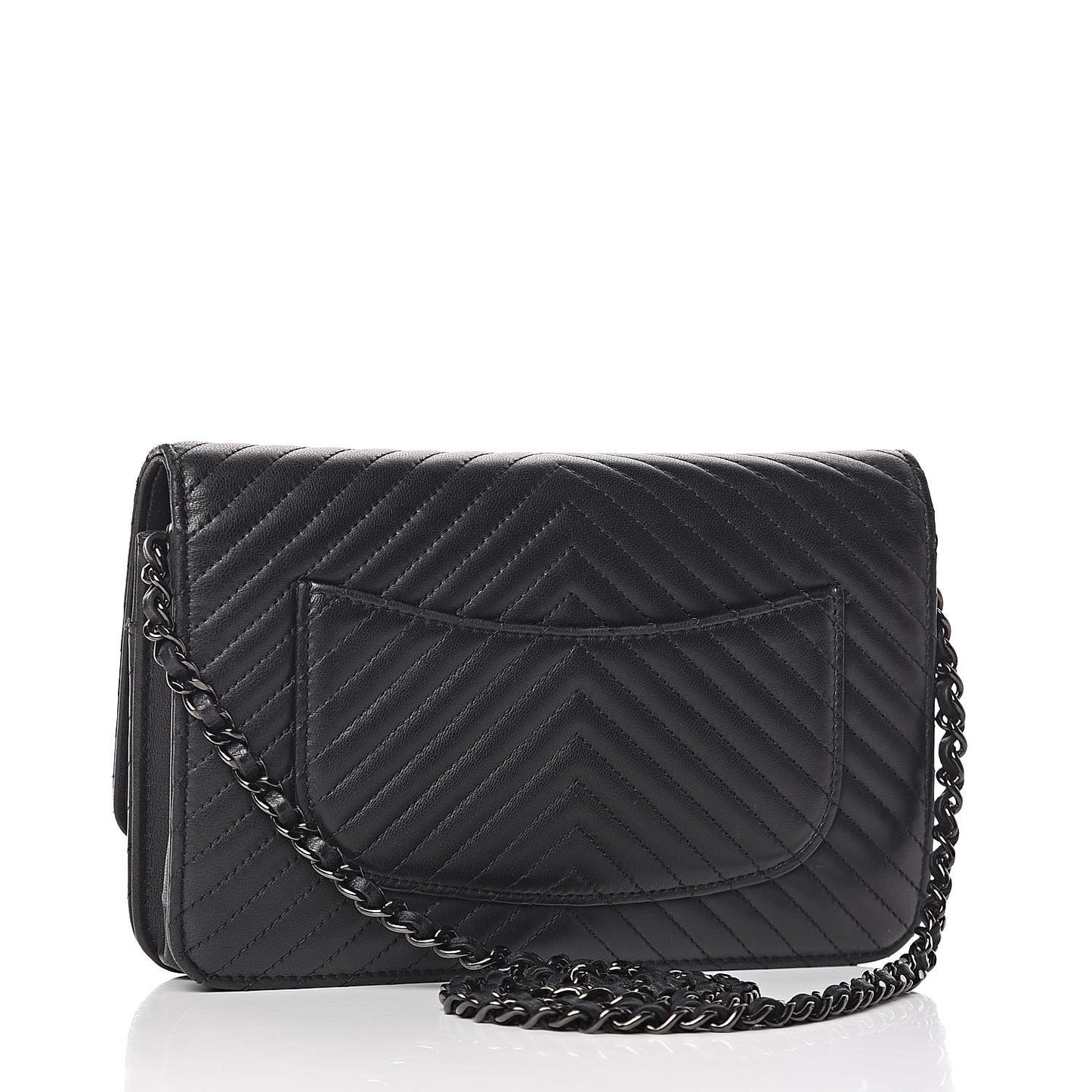 Lambskin Chevron Quilted Wallet On Chain WOC So Black