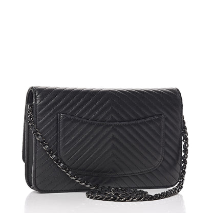 Chanel Lambskin Chevron Quilted Wallet On Chain WOC So Black 3 of 11