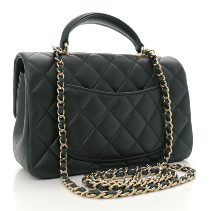 Chanel Iridescent Lambskin Quilted Mini Top Handle Rectangular Flap Dark Green 3 of 10