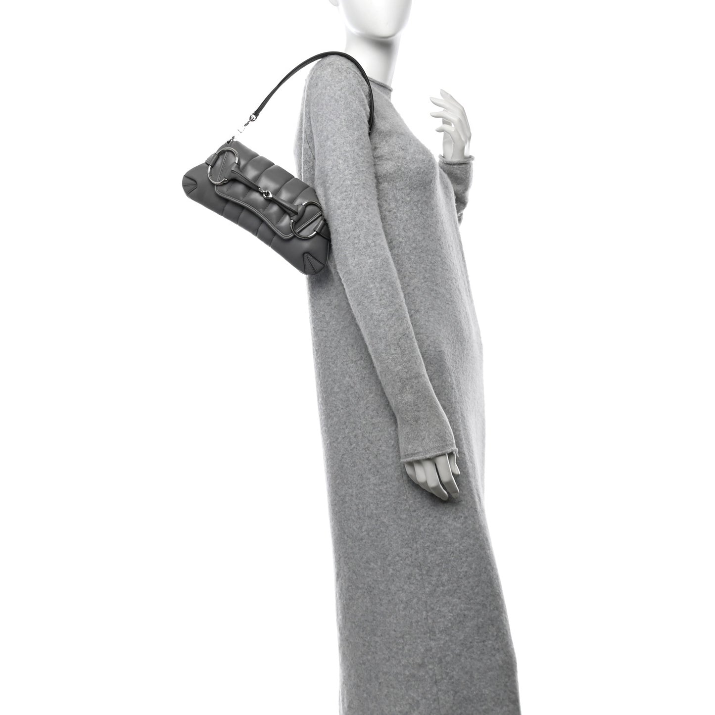 Nappa Vertical Matelasse Small Maxi Horsebit Chain Shoulder Bag Gray