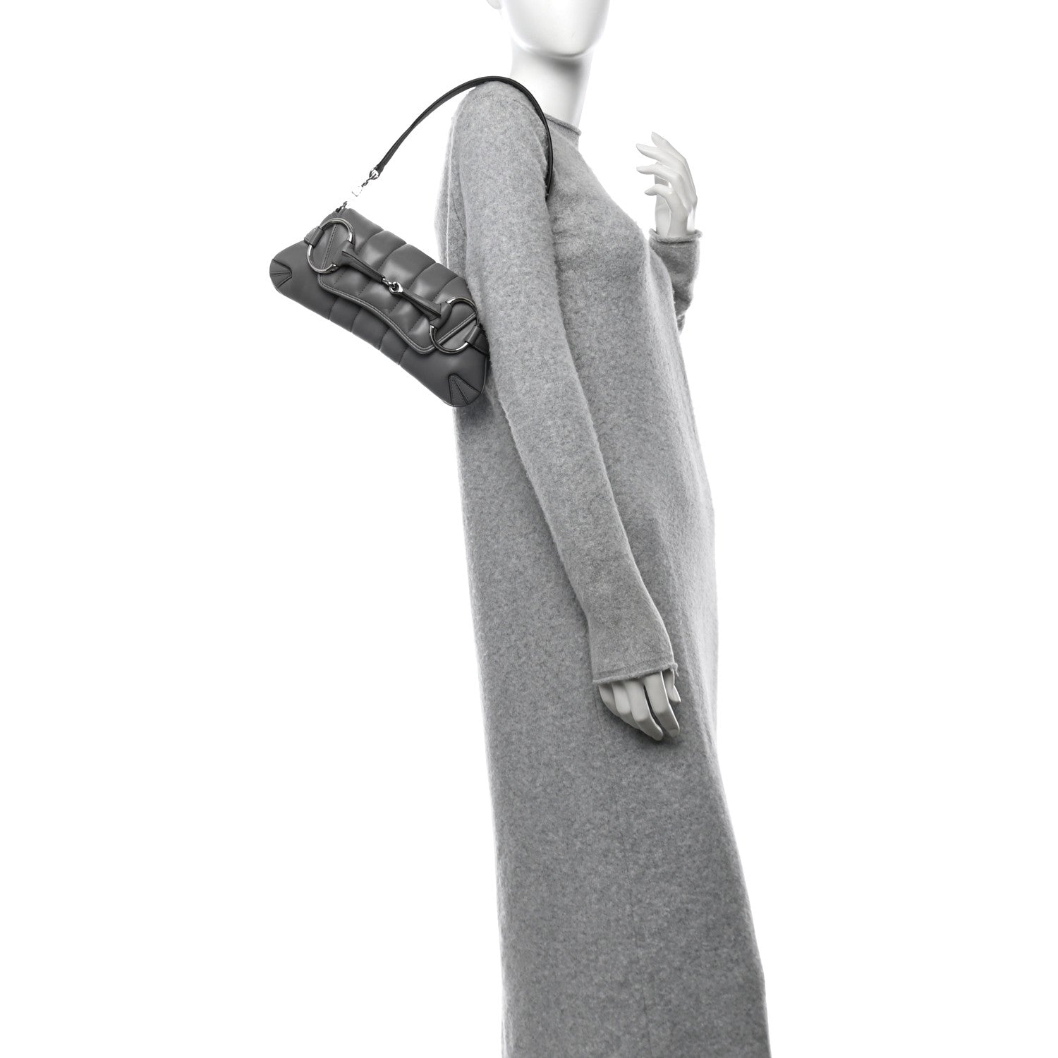 Gucci Nappa Vertical Matelasse Small Maxi Horsebit Chain Shoulder Bag Gray 2 of 14