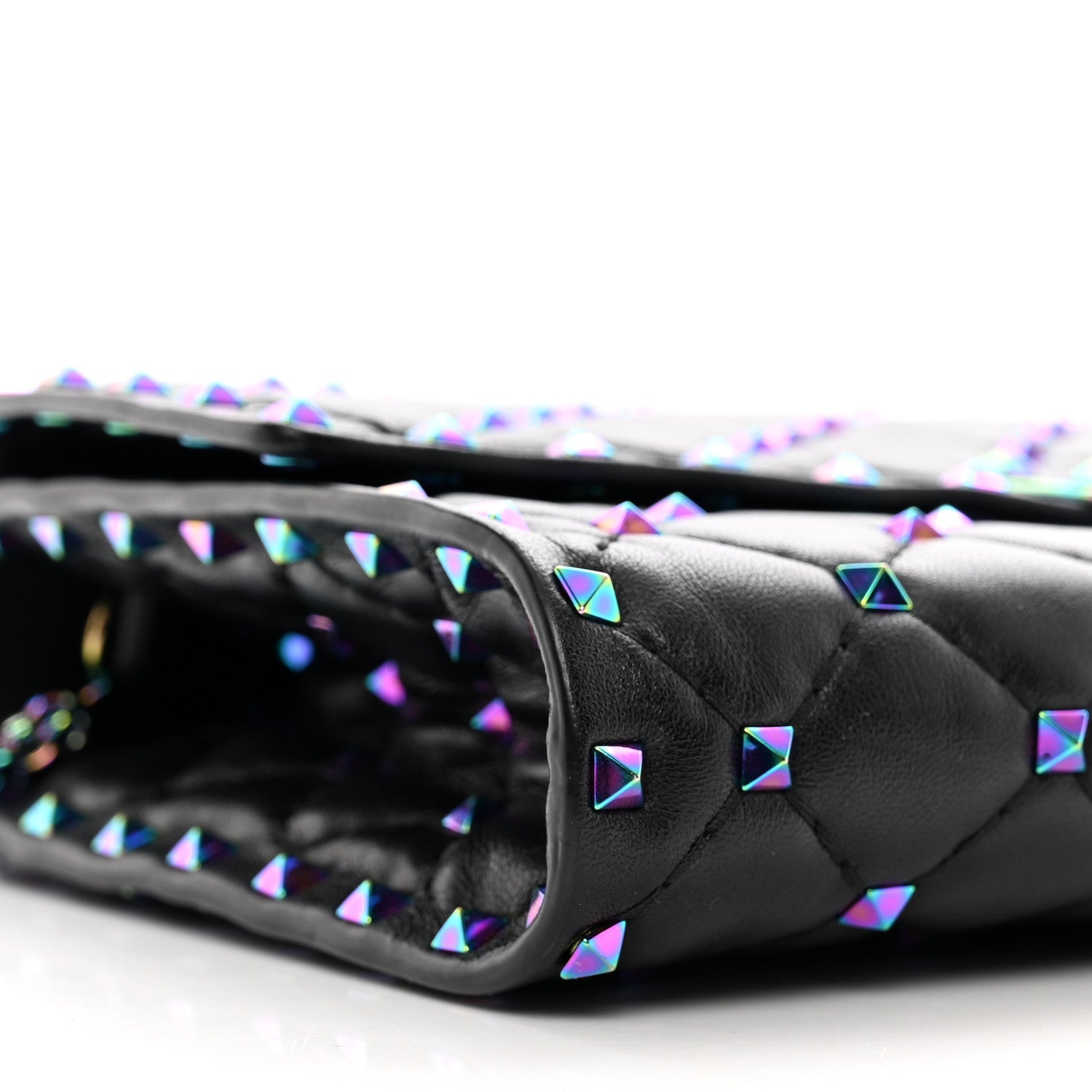 Valentino Garavani Lambskin Oil Slick Rockstud Spike Wallet on Chain Black 9 of 15