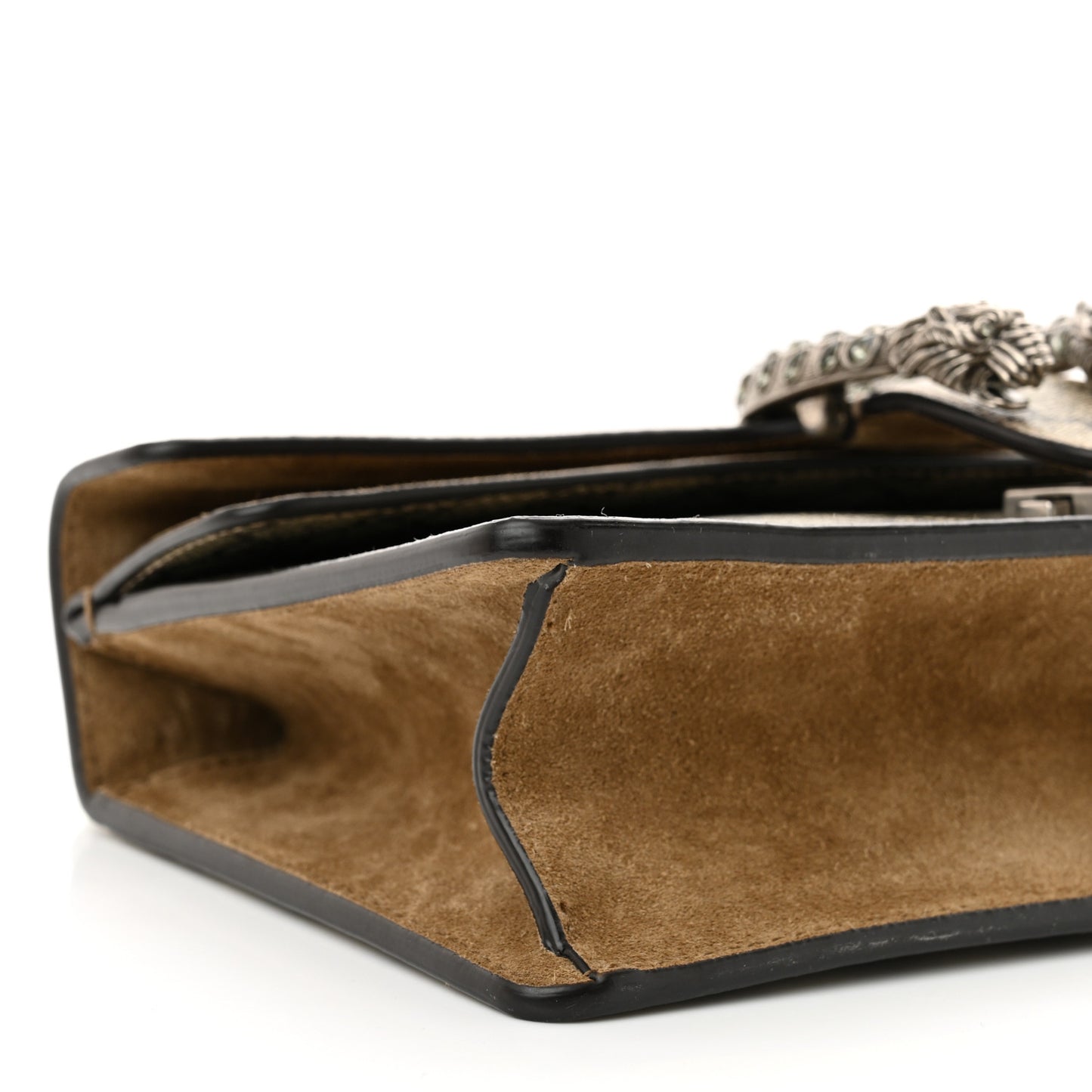 GG Supreme Monogram Suede Crystal Small Dionysus Shoulder Bag Beige Ebony Taupe