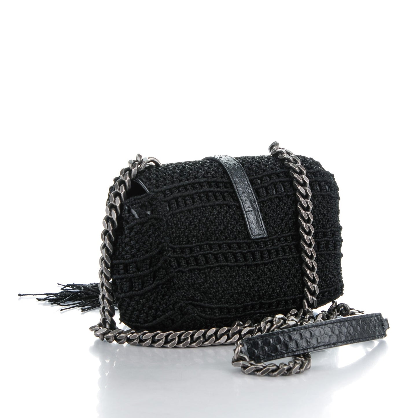 Calfskin Crochet Baby Monogram Chain Satchel Black