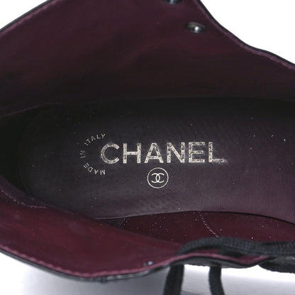 Chanel Crackled Calfskin Velvet Pearl Combat Short Boots 39 Black 9 of 11