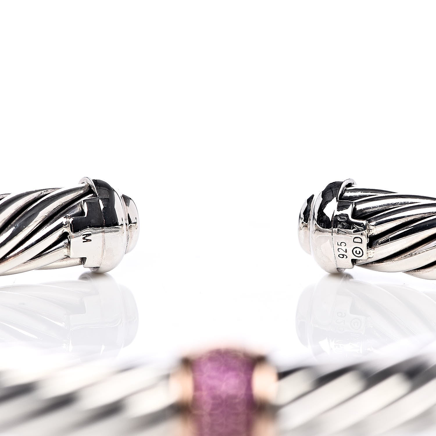 David Yurman Sterling Silver 18K Rose Gold Pink Sapphire 7mm Cable Classics Single Station Bracelet 4 of 4