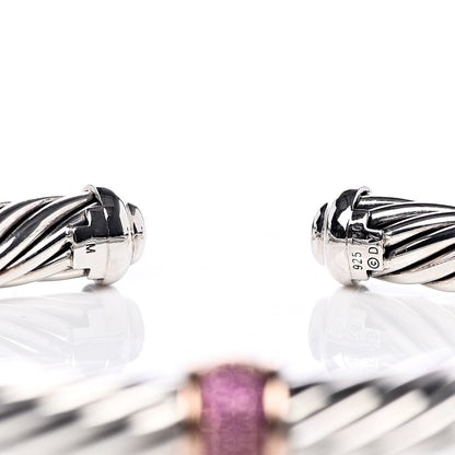 David Yurman Sterling Silver 18K Rose Gold Pink Sapphire 7mm Cable Classics Single Station Bracelet 4 of 4