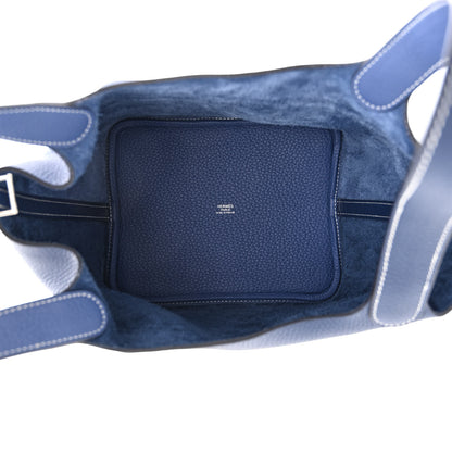 Hermes Taurillon Clemence Casaque Picotin Lock 22 MM Bleu Saphir Bleu Brighton 5 of 11