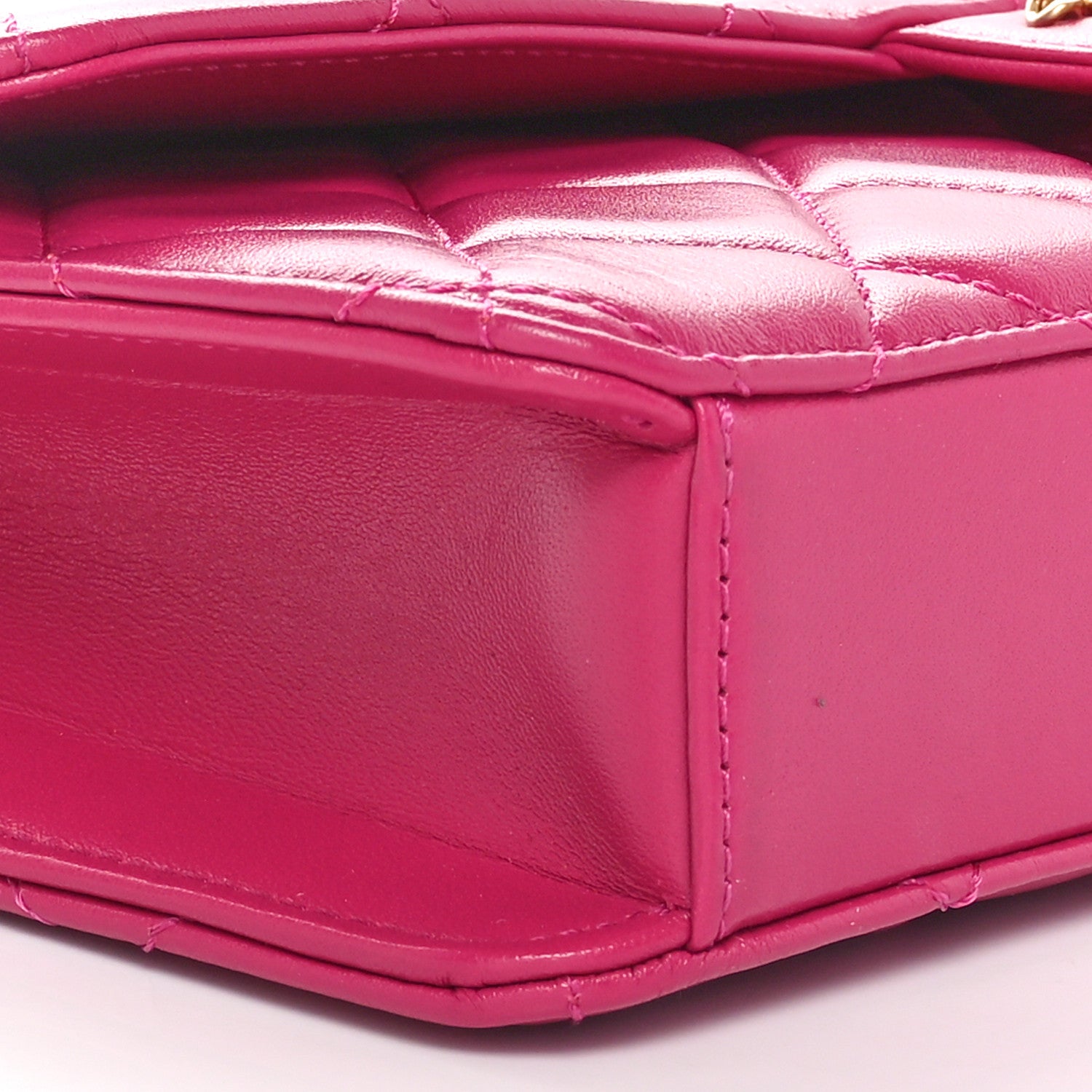 Chanel Shiny Lambskin Quilted Flap Clutch Bag Dark Pink 9 of 11