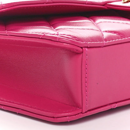 Chanel Shiny Lambskin Quilted Flap Clutch Bag Dark Pink 9 of 11