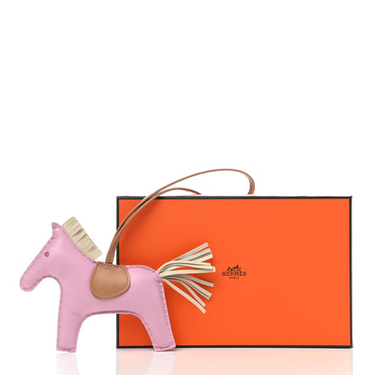Hermes Milo Lambskin Grigri Rodeo Horse Bag Charm MM Mauve Sylvestre Craie Chai 4 of 4