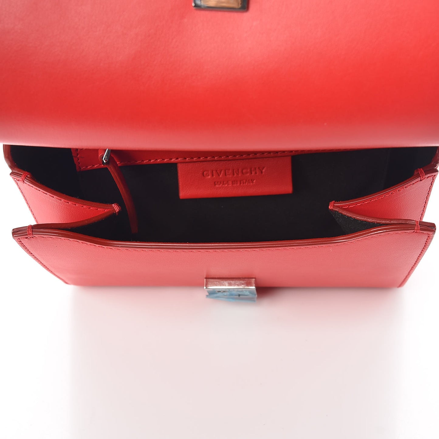 Calfskin Mini Pandora Box Logo Strap Crossbody Bag Red