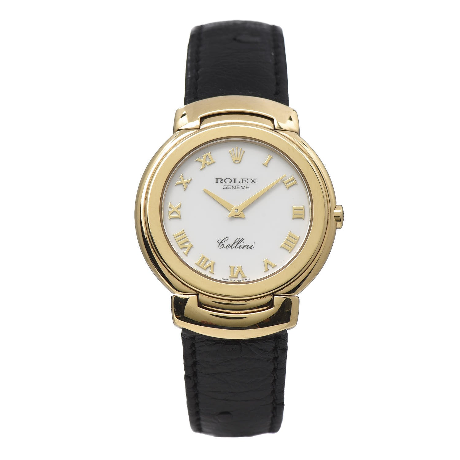 Rolex 18K Yellow Gold Ostrich 33mm Cellini Quartz Watch Black 6622 1 of 11