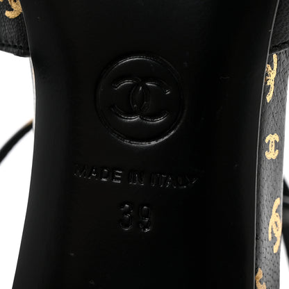 Chanel Printed Lambskin Patent Calfskin CC Slingbacks 39 Black Gold 7 of 11