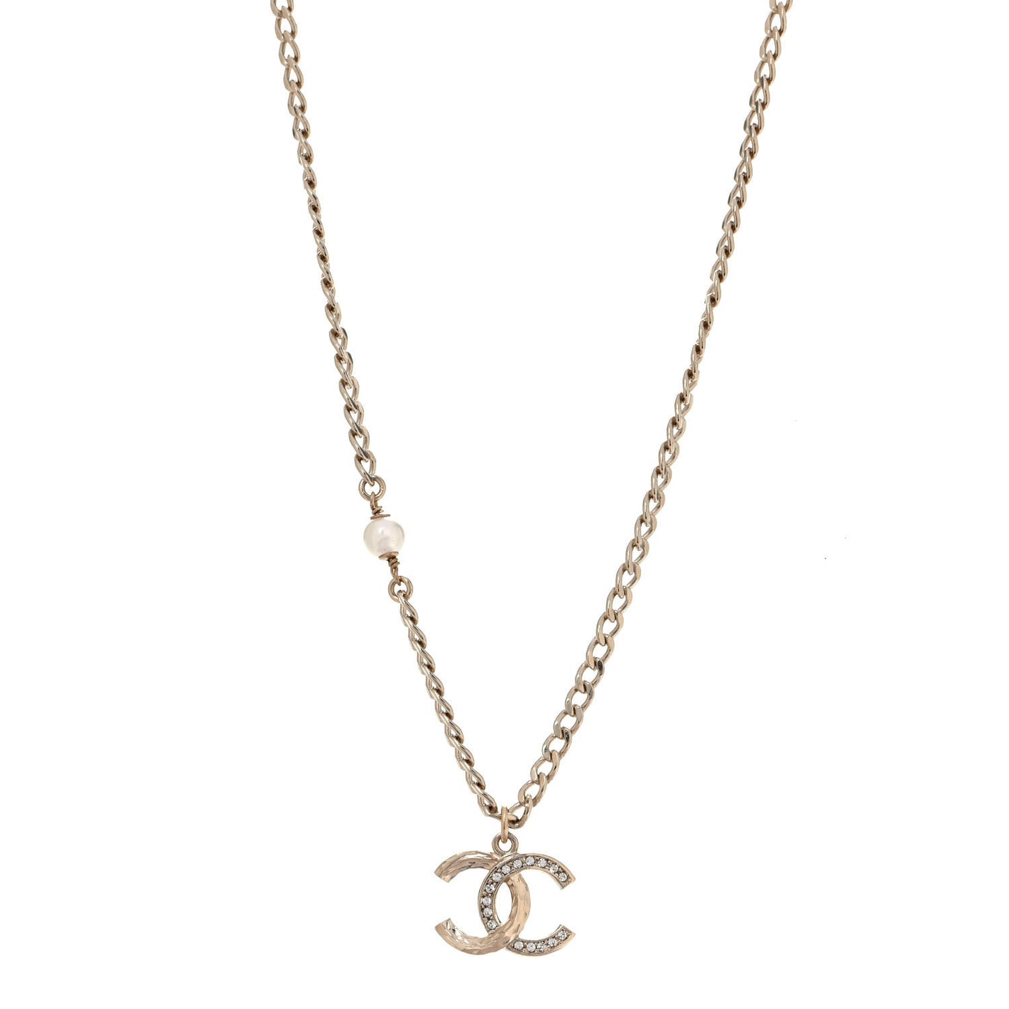 Crystal Pearl CC Pendant Necklace Gold