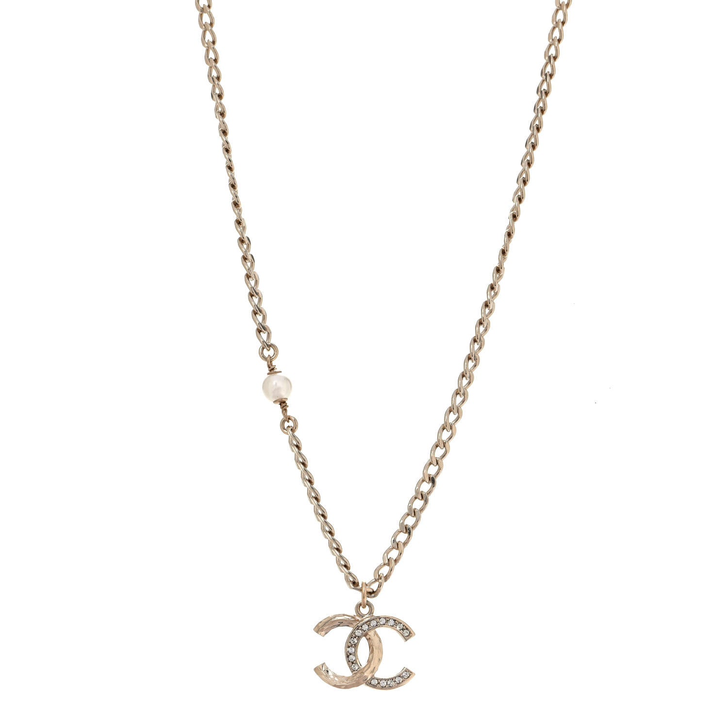 Chanel Crystal Pearl CC Pendant Necklace Gold 1 of 4