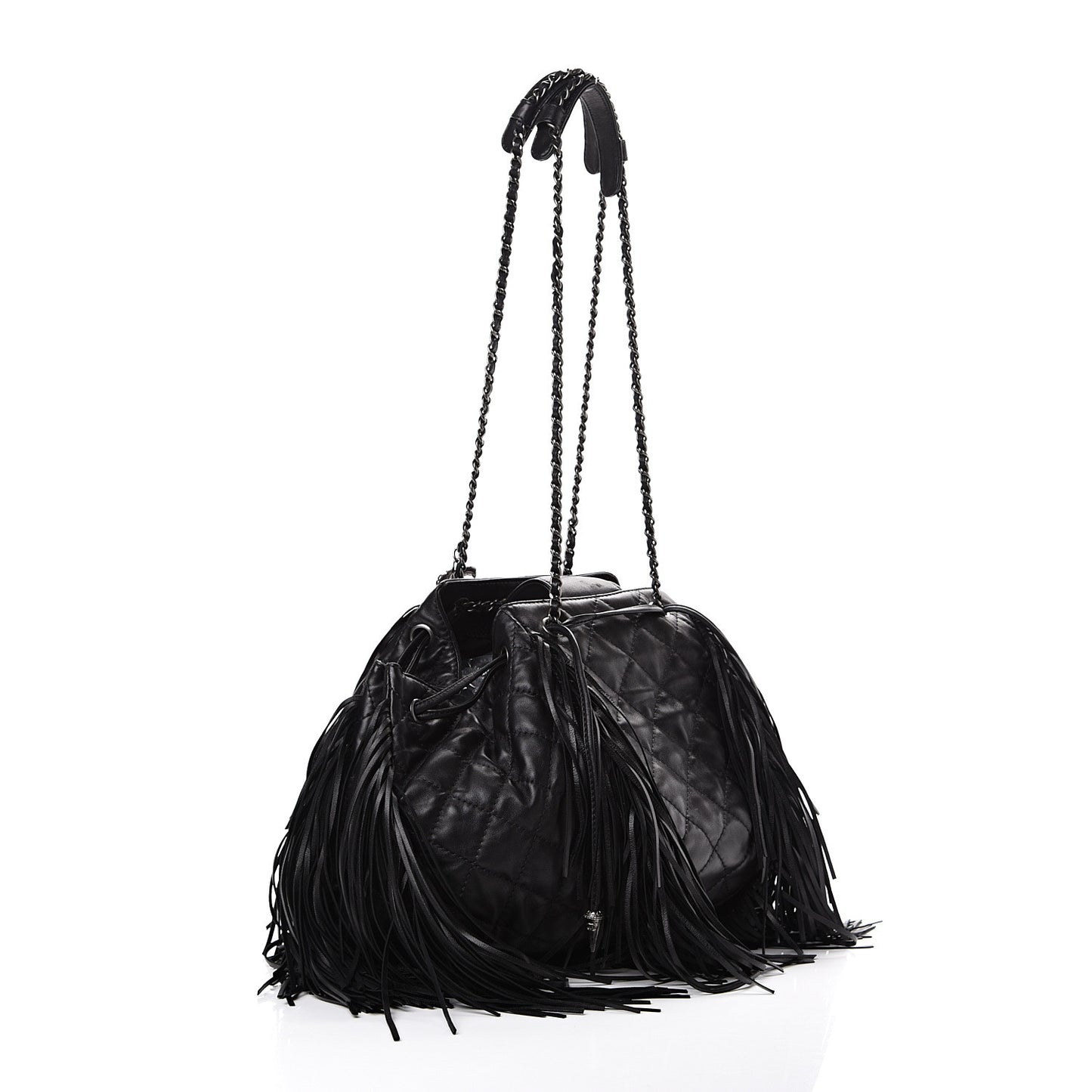 Lambskin Quilted Western Baluchon Fringe Bag Black