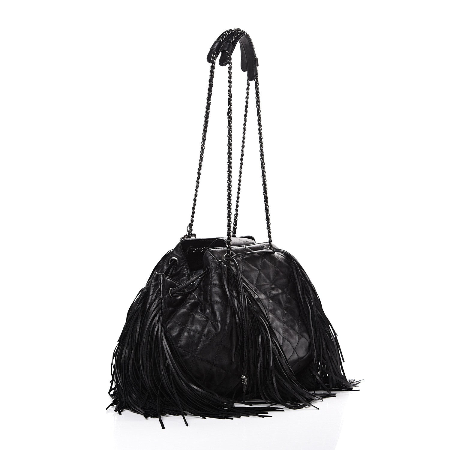 Chanel Lambskin Quilted Western Baluchon Fringe Bag Black 2 of 9