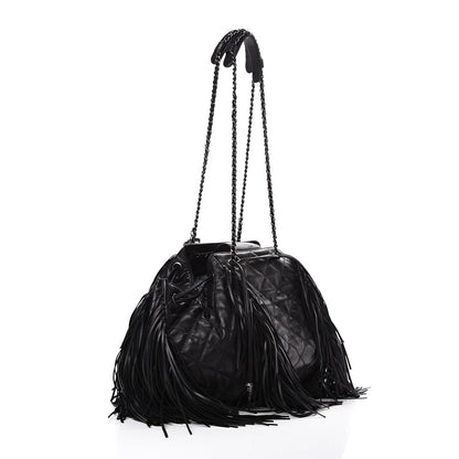 Chanel Lambskin Quilted Western Baluchon Fringe Bag Black 2 of 9