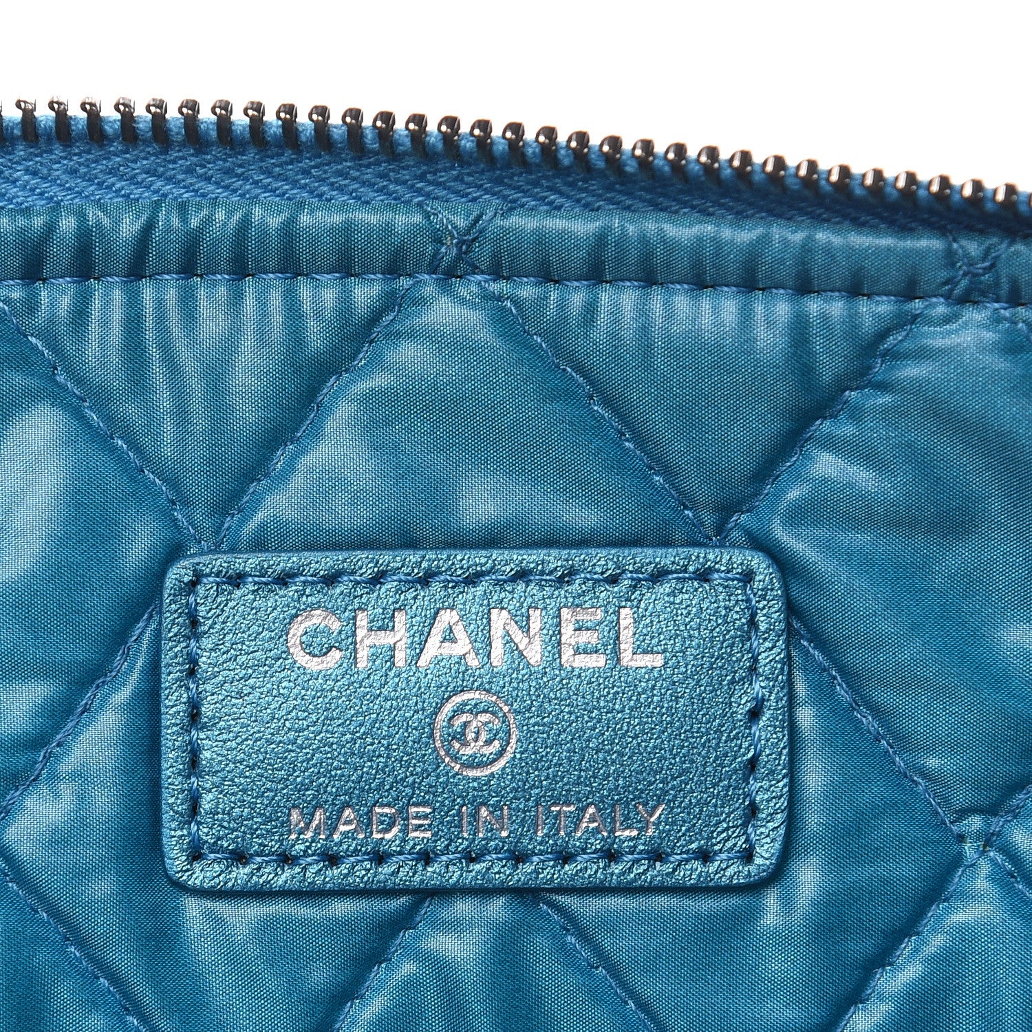 Chanel Metallic Caviar Quilted Medium Boy Cosmetic Case Turquoise 6 of 7