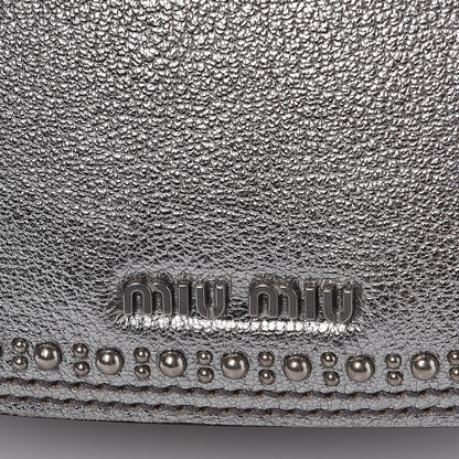 Miu Miu Metallic Goatskin Madras Stud Embellished Buckle Dahlia Shoulder Bag Chrome 8 of 8
